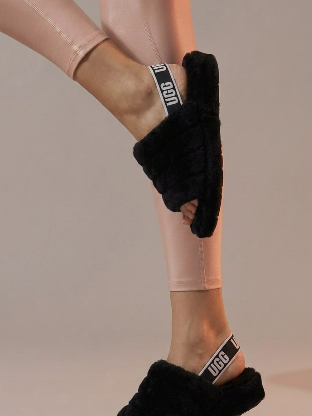 UGG Black Fluff Slide with Branded Heel Strap